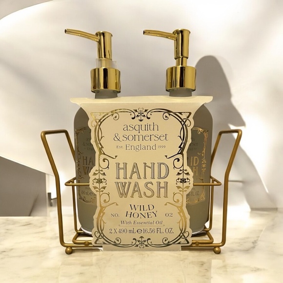 Asquith & Somerset Wild Honey Hand Wash Set – 2pk Glass Bottles + Caddy | NEW - Picture 1 of 1